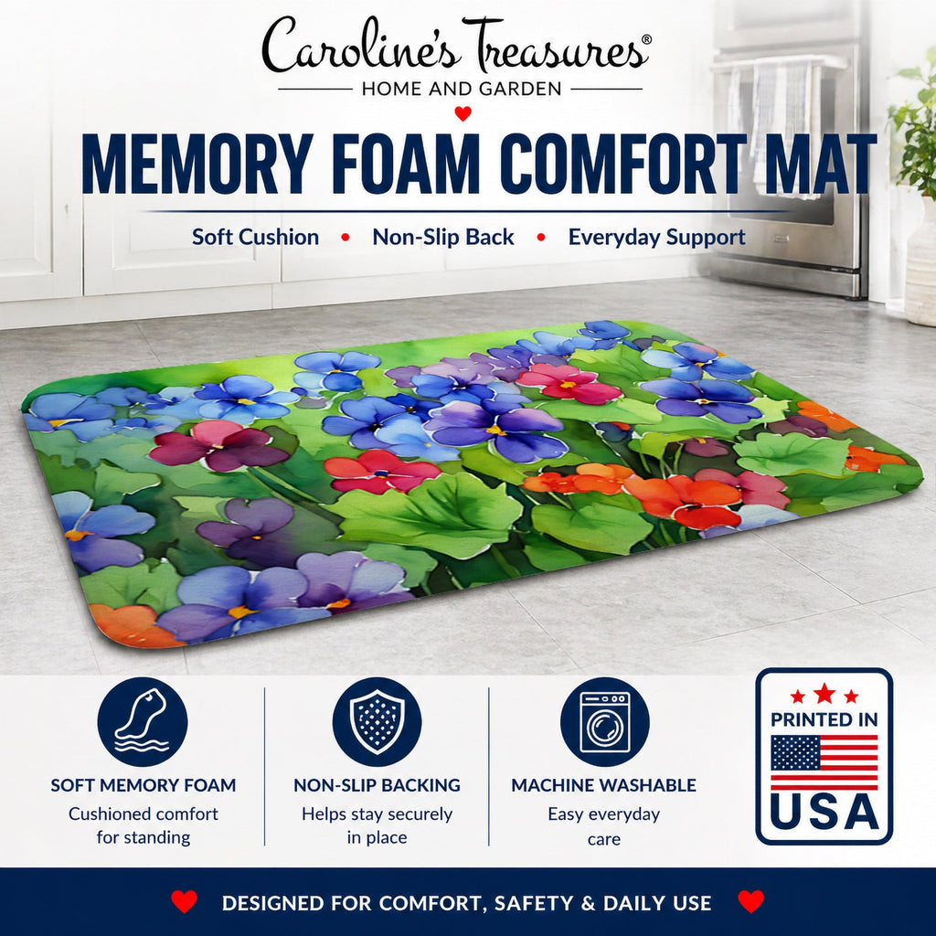 Illinois Violet in Watercolor Memory Foam Kitchen Mat Machine Washable Anti-Fatigue Cushion Comfort Bath or Kitchen Rug