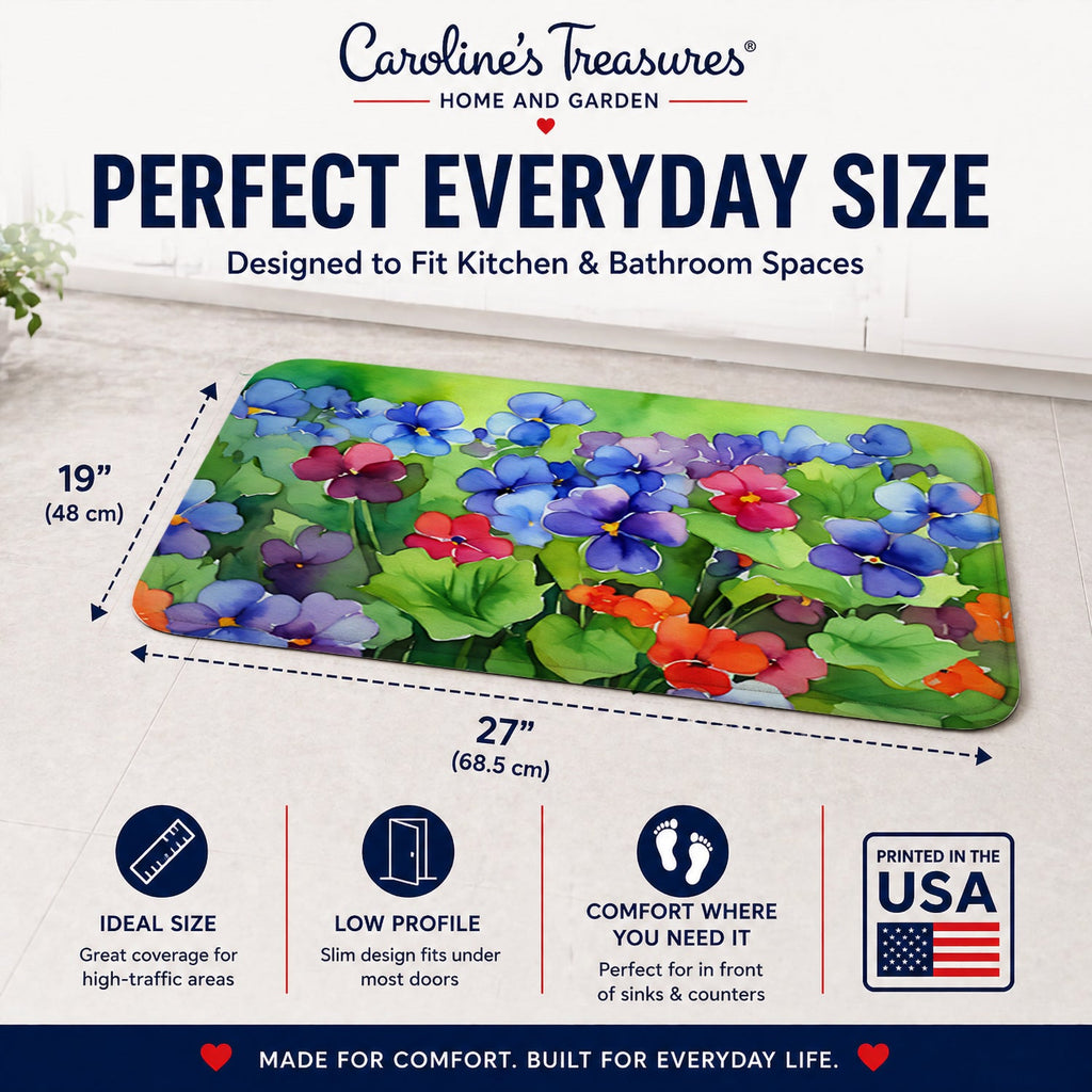 Illinois Violet in Watercolor Memory Foam Kitchen Mat Machine Washable Anti-Fatigue Cushion Comfort Bath or Kitchen Rug