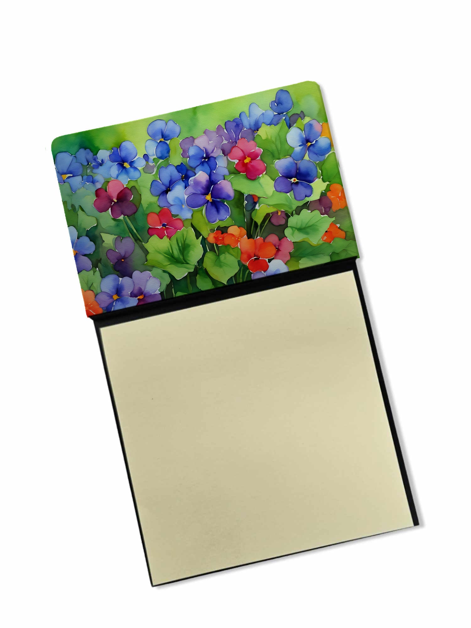 Illinois Violet in Watercolor Watercolor Sticky Note Holder Refillable Dispenser Desk Accessory 3x3 Pad Gift