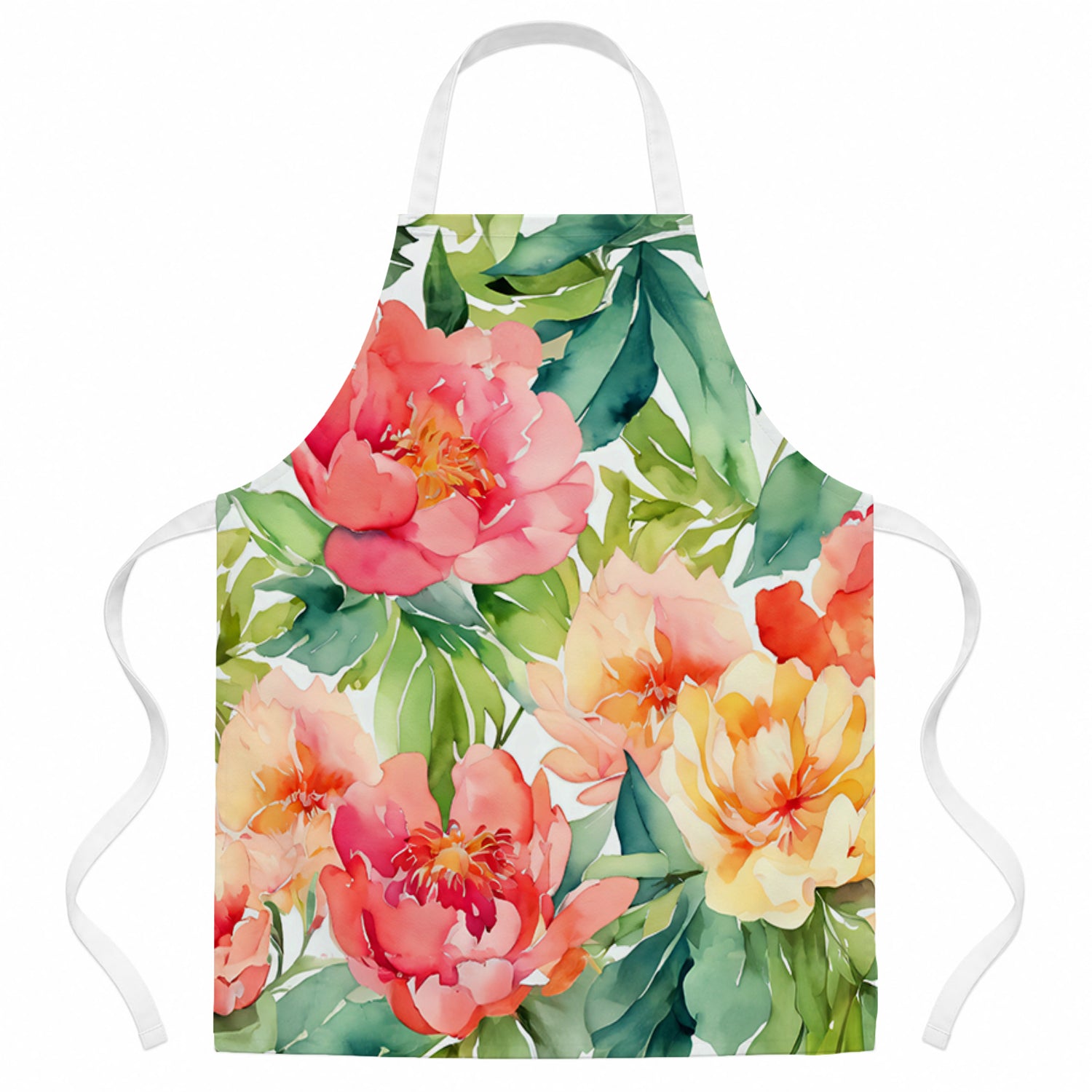 Indiana Peonies in Watercolor Apron Cooking Kitchen Server Baking Crafts Gardening for Adult Women Men, Unisex, Large, Multicolor