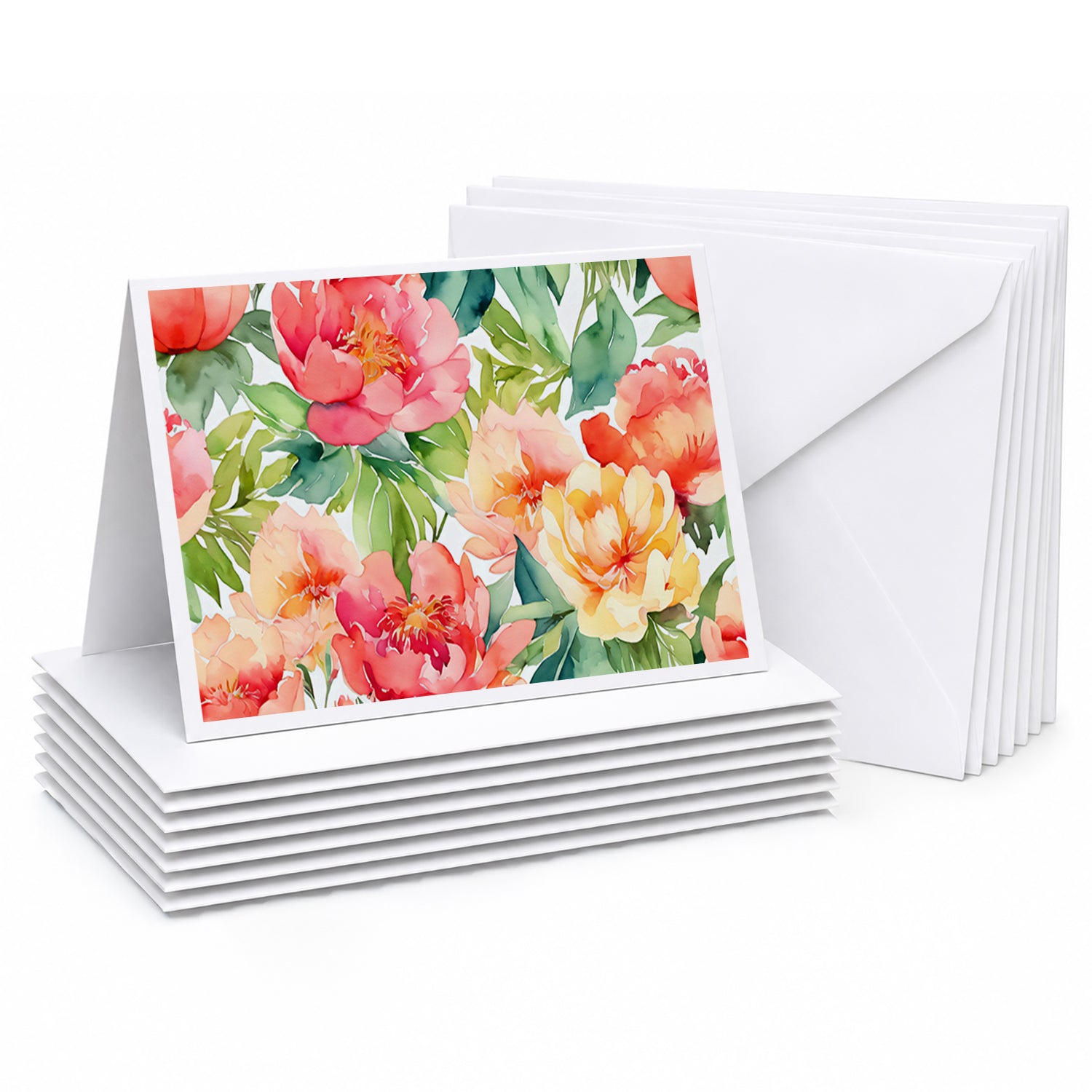 Indiana Peonies in Watercolor Greeting Cards Pack of 8 Blank Cards with Envelopes Whimsical A7 Size 5x7