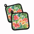 Indiana Peonies in Watercolor Pot Holder Set of 2 Heat Resistant Quilted Hot Pads 7.5 x 7.5 Inch, Insulated Kitchen Trivets for Cooking & Baking