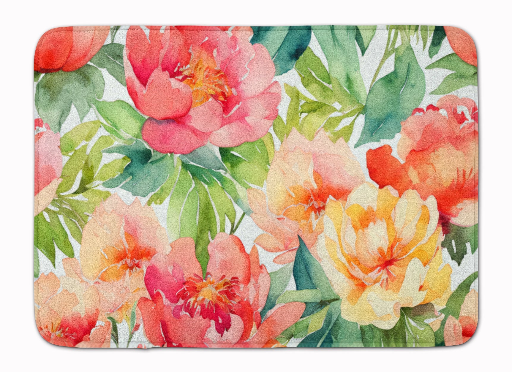 Indiana Peonies in Watercolor Memory Foam Kitchen Mat Machine Washable Anti-Fatigue Cushion Comfort Bath or Kitchen Rug