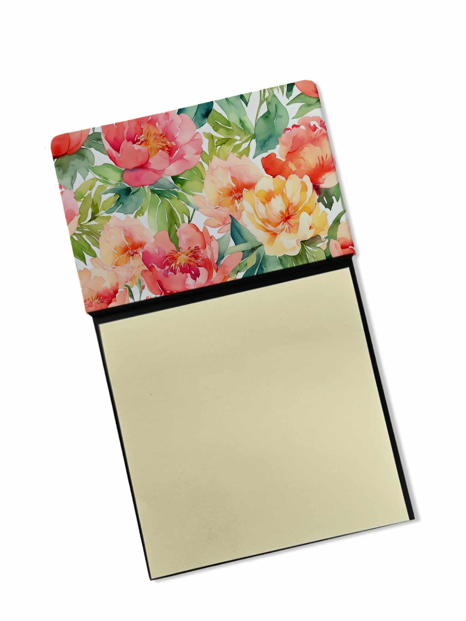 Indiana Peonies in Watercolor Watercolor Sticky Note Holder Refillable Dispenser Desk Accessory 3x3 Pad Gift