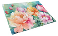 Indiana Peonies in Watercolor Cutting Board Tempered Glass Kitchen Cutting Surface, Heat Resistant Chopping, Non-Slip Feet, Food Prep & Serving