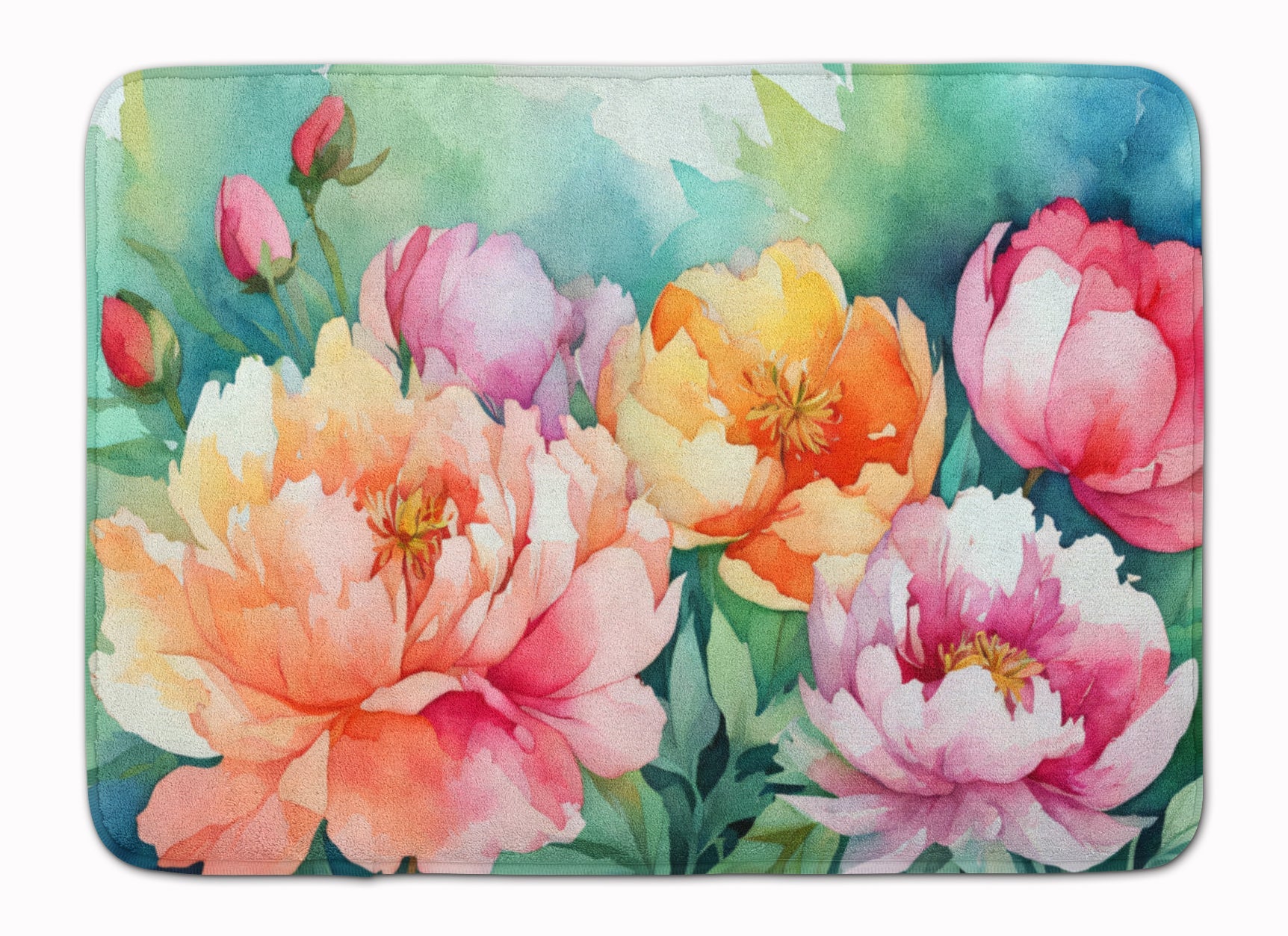 Indiana Peonies in Watercolor Memory Foam Kitchen Mat Machine Washable Anti-Fatigue Cushion Comfort Bath or Kitchen Rug