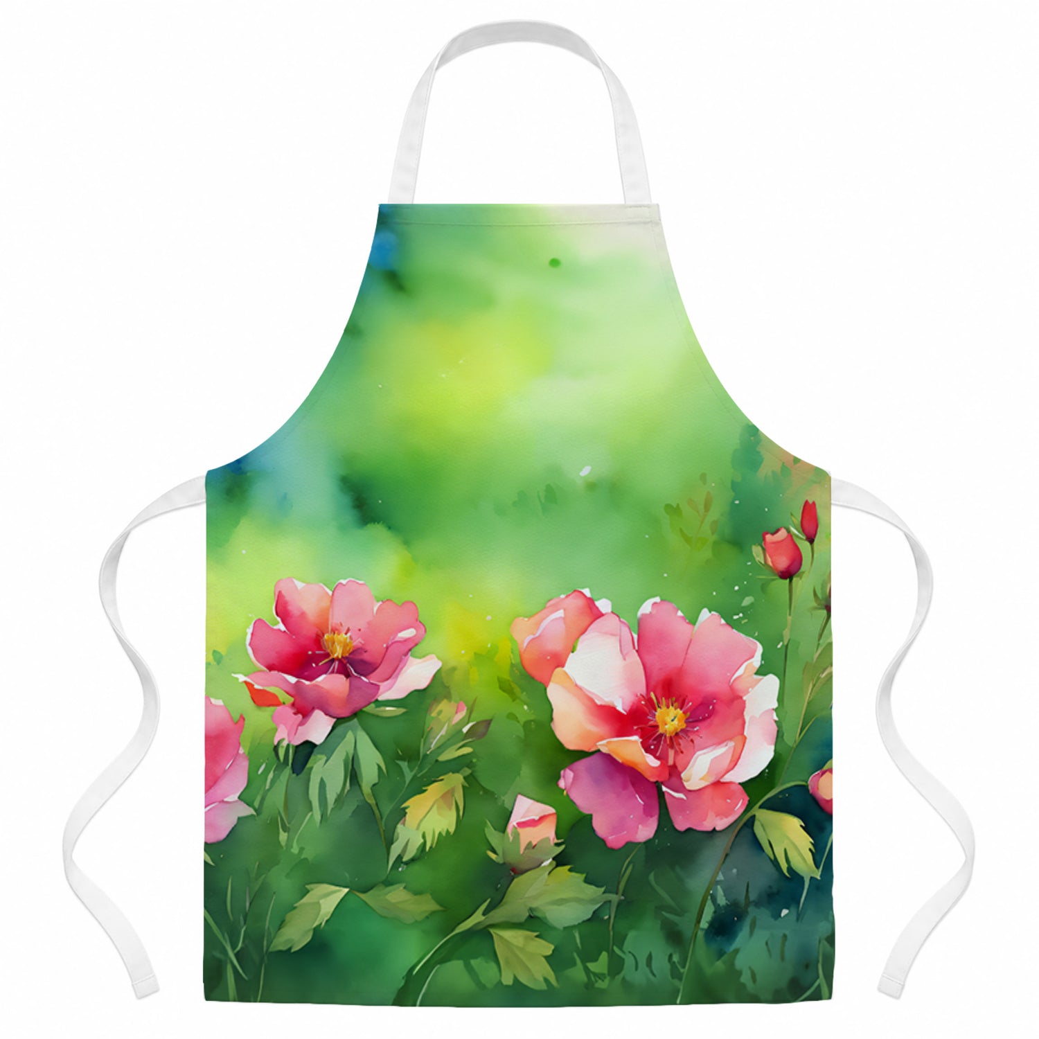 Iowa Wild Prairie Roses in Watercolor Apron Cooking Kitchen Server Baking Crafts Gardening for Adult Women Men, Unisex, Large, Multicolor