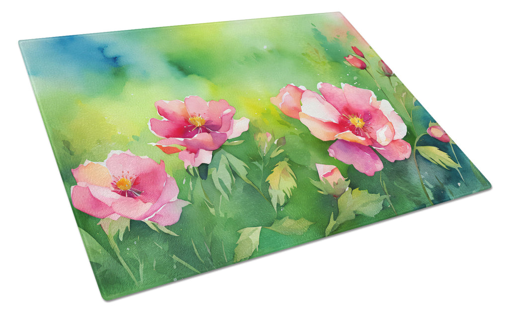 Iowa Wild Prairie Roses in Watercolor Cutting Board Tempered Glass Kitchen Cutting Surface, Heat Resistant Chopping, Non-Slip Feet, Food Prep & Serving