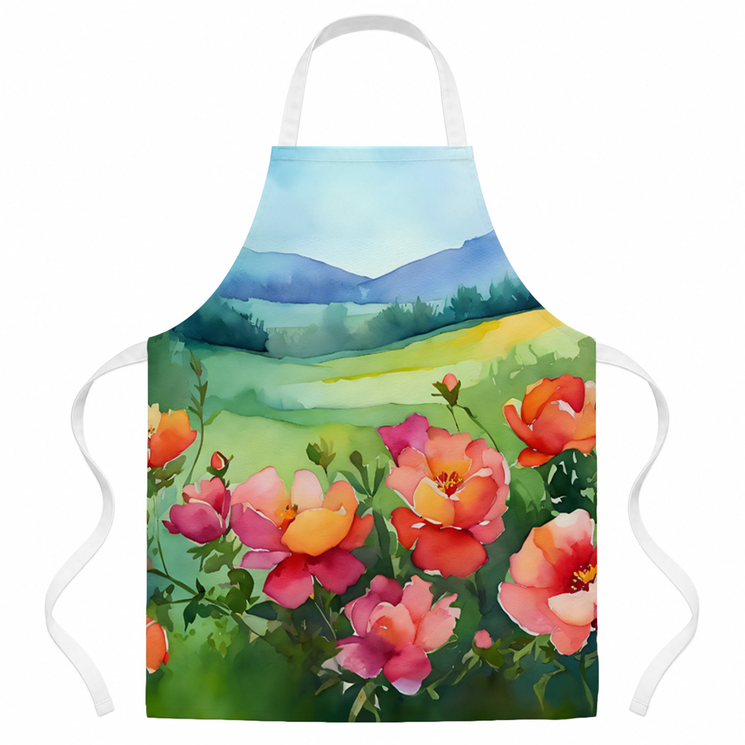 Iowa Wild Prairie Roses in Watercolor Apron Cooking Kitchen Server Baking Crafts Gardening for Adult Women Men, Unisex, Large, Multicolor