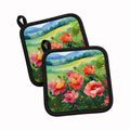 Iowa Wild Prairie Roses in Watercolor Pot Holder Set of 2 Heat Resistant Quilted Hot Pads 7.5 x 7.5 Inch, Insulated Kitchen Trivets for Cooking & Baking