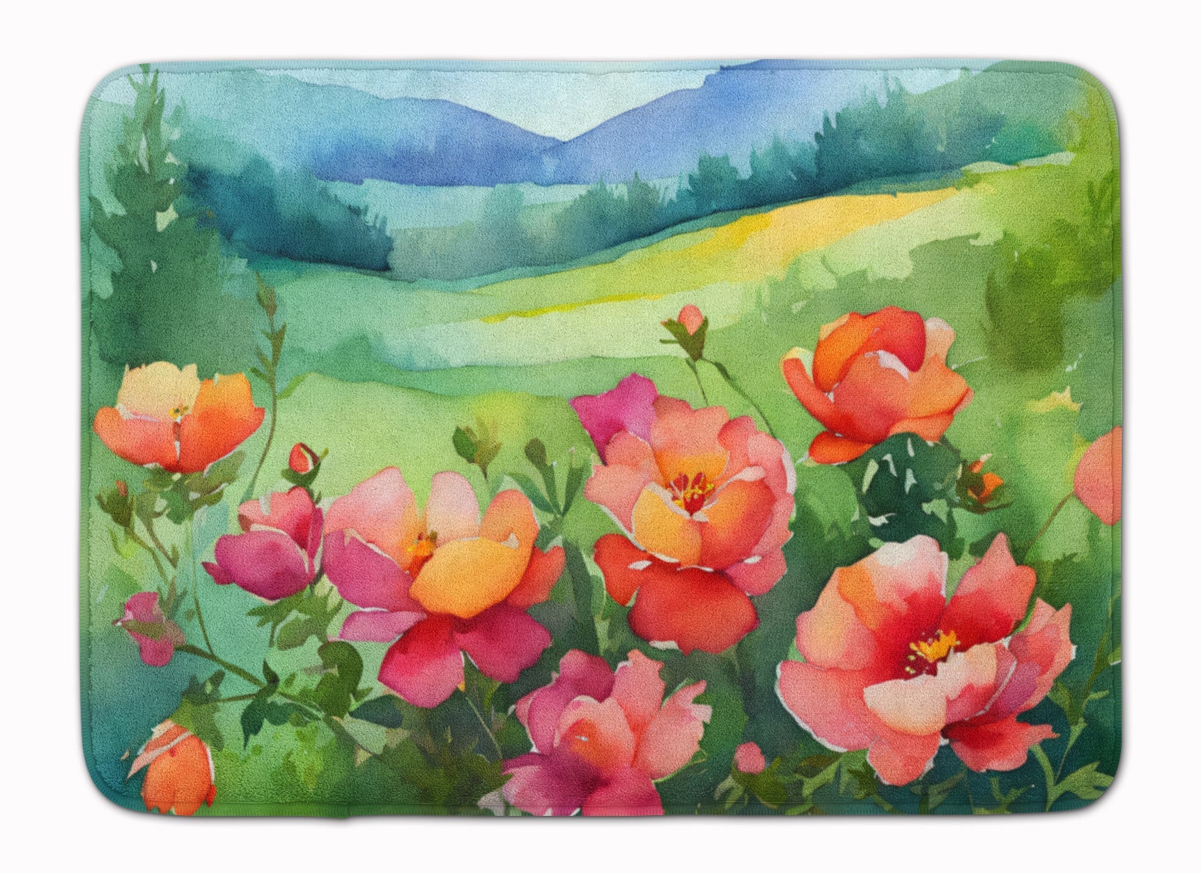 Iowa Wild Prairie Roses in Watercolor Memory Foam Kitchen Mat Machine Washable Anti-Fatigue Cushion Comfort Bath or Kitchen Rug