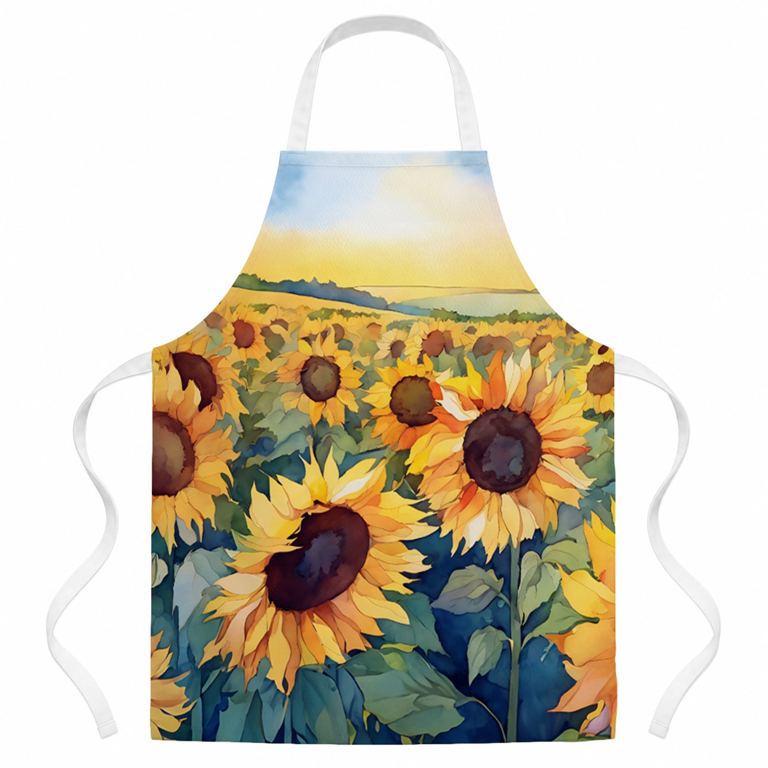 Kansas Sunflowers in Watercolor Apron Cooking Kitchen Server Baking Crafts Gardening for Adult Women Men, Unisex, Large, Multicolor