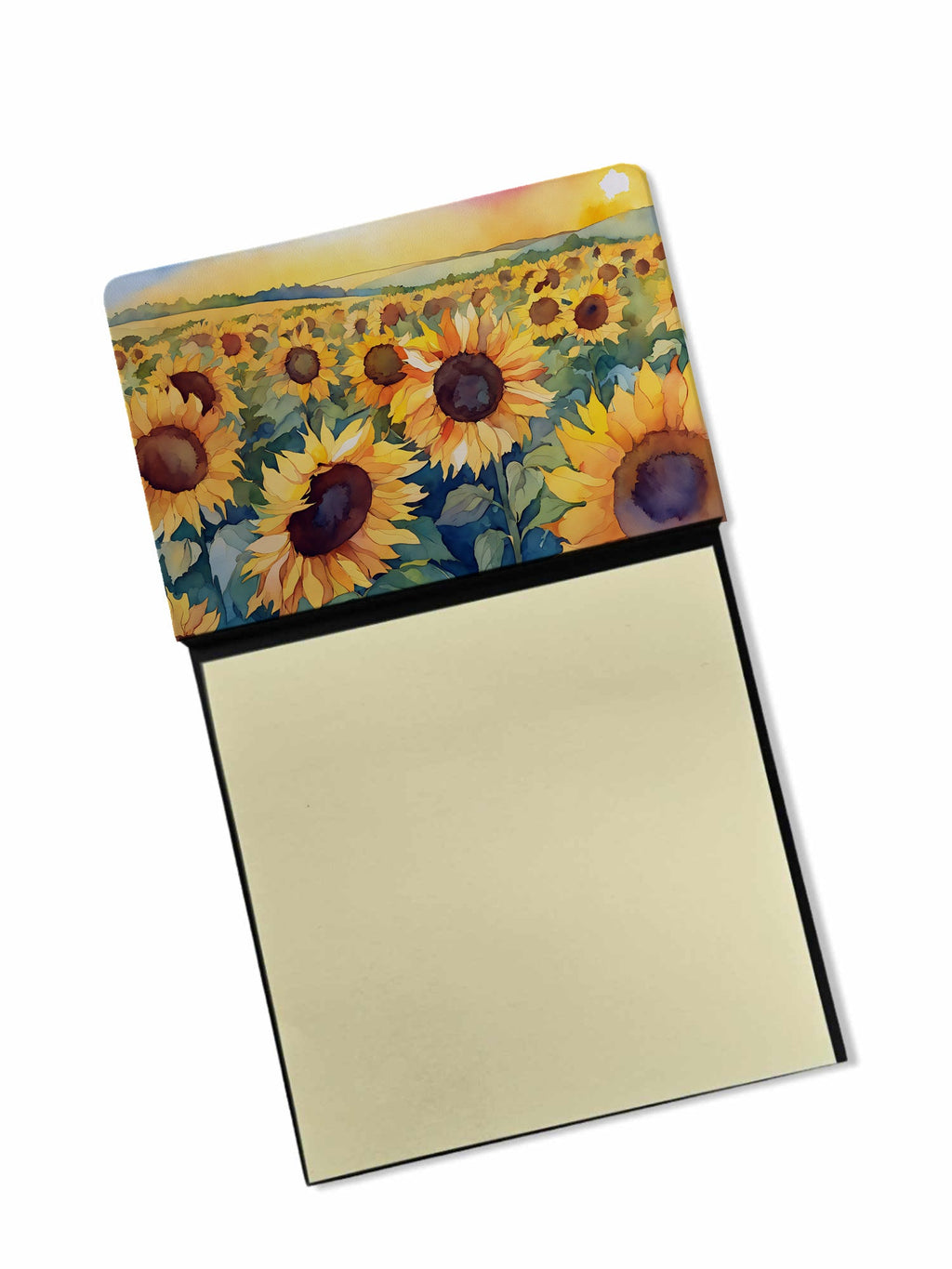 Kansas Sunflowers in Watercolor Watercolor Sticky Note Holder Refillable Dispenser Desk Accessory 3x3 Pad Gift