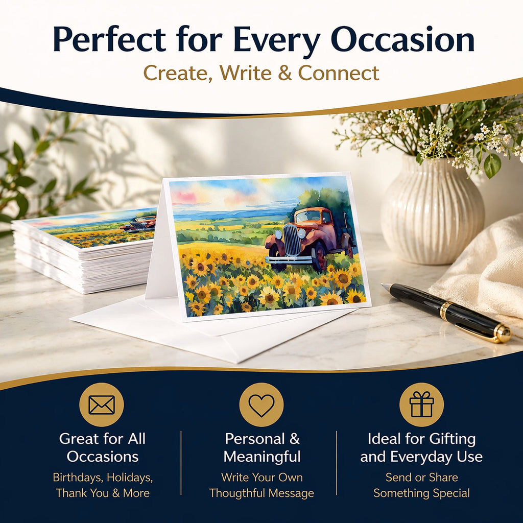 Kansas Sunflowers in Watercolor Greeting Cards Pack of 8 Blank Cards with Envelopes Whimsical A7 Size 5x7