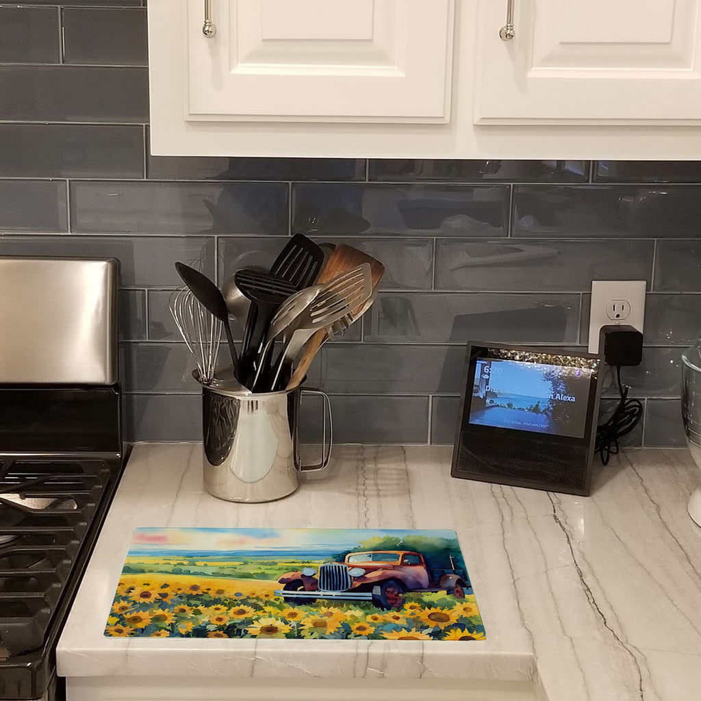 Kansas Sunflowers in Watercolor Cutting Board Tempered Glass Kitchen Cutting Surface, Heat Resistant Chopping, Non-Slip Feet, Food Prep & Serving