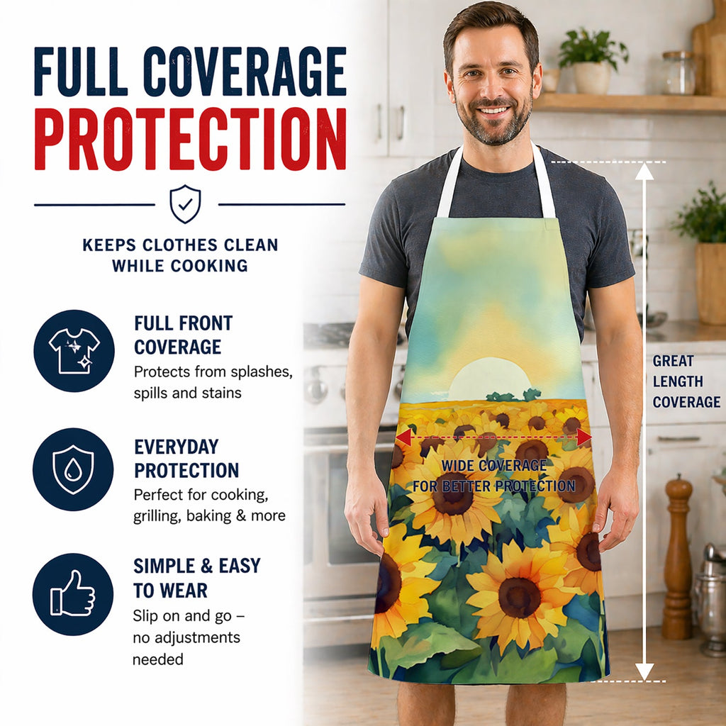 Kansas Sunflowers in Watercolor Apron Cooking Kitchen Server Baking Crafts Gardening for Adult Women Men, Unisex, Large, Multicolor