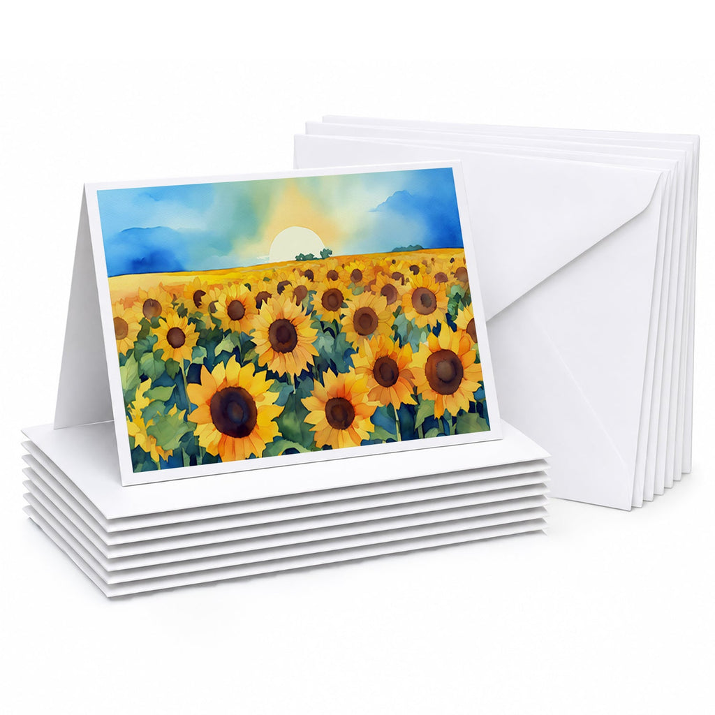 Kansas Sunflowers in Watercolor Greeting Cards Pack of 8 Blank Cards with Envelopes Whimsical A7 Size 5x7