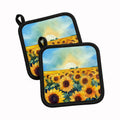 Kansas Sunflowers in Watercolor Pot Holder Set of 2 Heat Resistant Quilted Hot Pads 7.5 x 7.5 Inch, Insulated Kitchen Trivets for Cooking & Baking