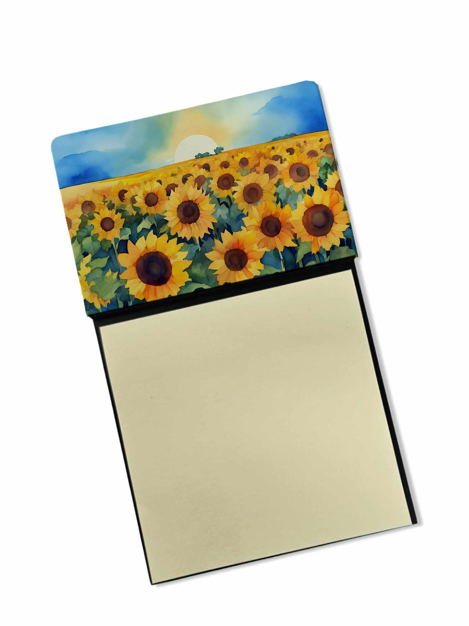 Kansas Sunflowers in Watercolor Watercolor Sticky Note Holder Refillable Dispenser Desk Accessory 3x3 Pad Gift