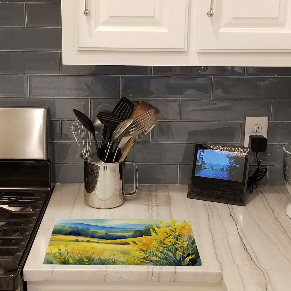 Kentucky Goldenrod in Watercolor Cutting Board Tempered Glass Kitchen Cutting Surface, Heat Resistant Chopping, Non-Slip Feet, Food Prep & Serving