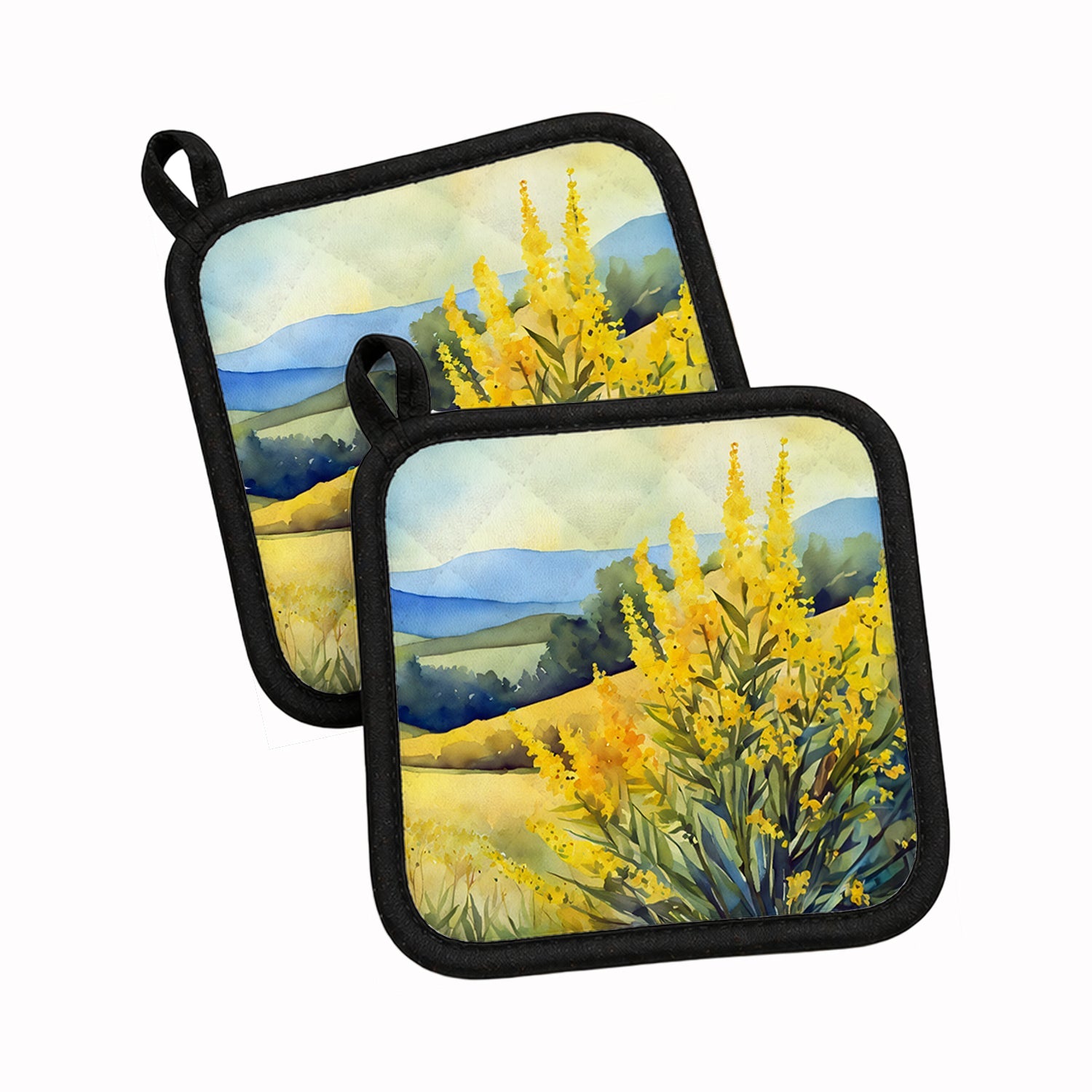 Kentucky Goldenrod in Watercolor Pot Holder Set of 2 Heat Resistant Quilted Hot Pads 7.5 x 7.5 Inch, Insulated Kitchen Trivets for Cooking & Baking