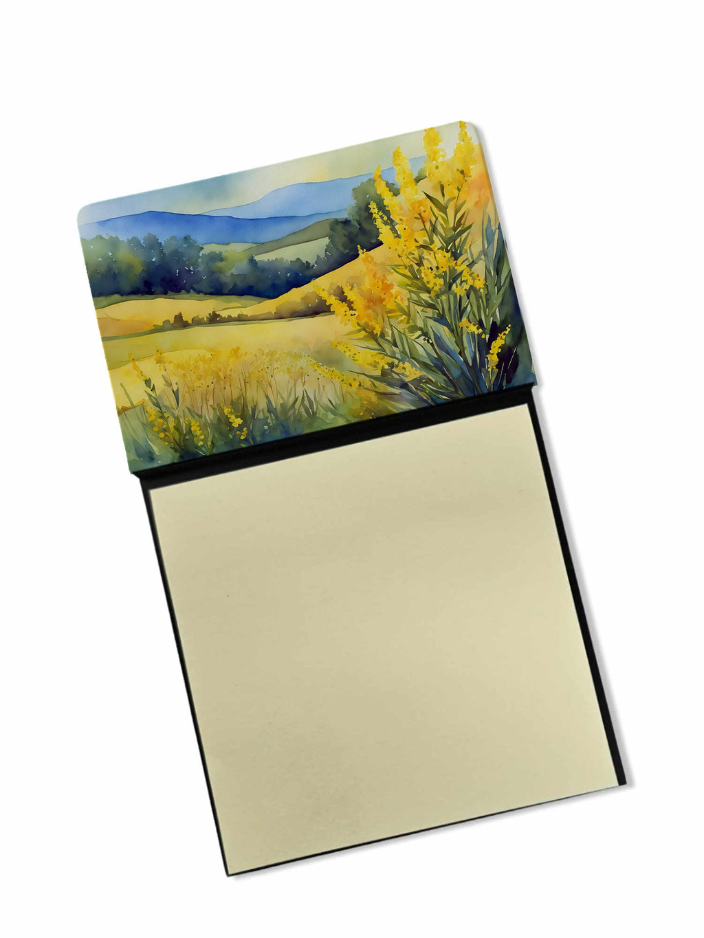 Kentucky Goldenrod in Watercolor Watercolor Sticky Note Holder Refillable Dispenser Desk Accessory 3x3 Pad Gift