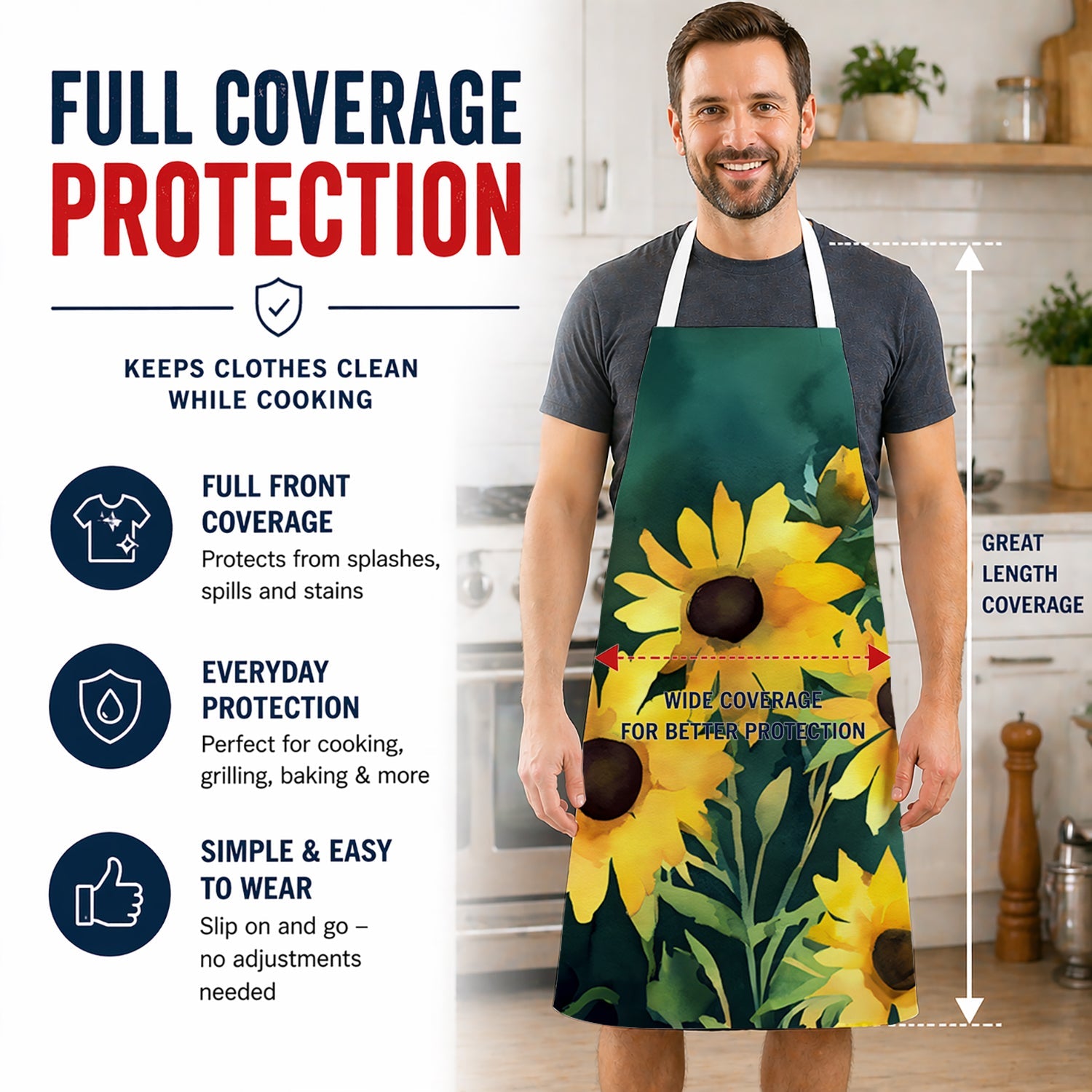 Kentucky Goldenrod in Watercolor Apron Cooking Kitchen Server Baking Crafts Gardening for Adult Women Men, Unisex, Large, Multicolor