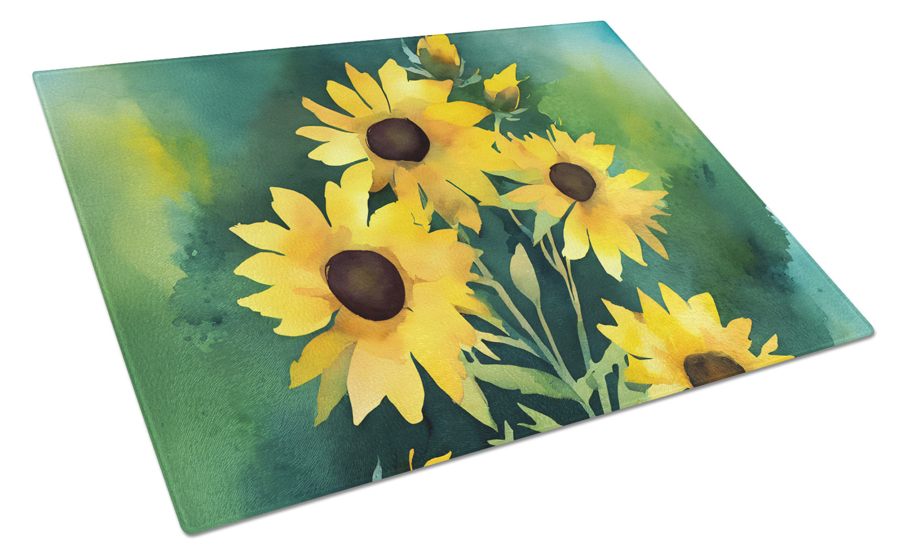 Kentucky Goldenrod in Watercolor Cutting Board Tempered Glass Kitchen Cutting Surface, Heat Resistant Chopping, Non-Slip Feet, Food Prep & Serving