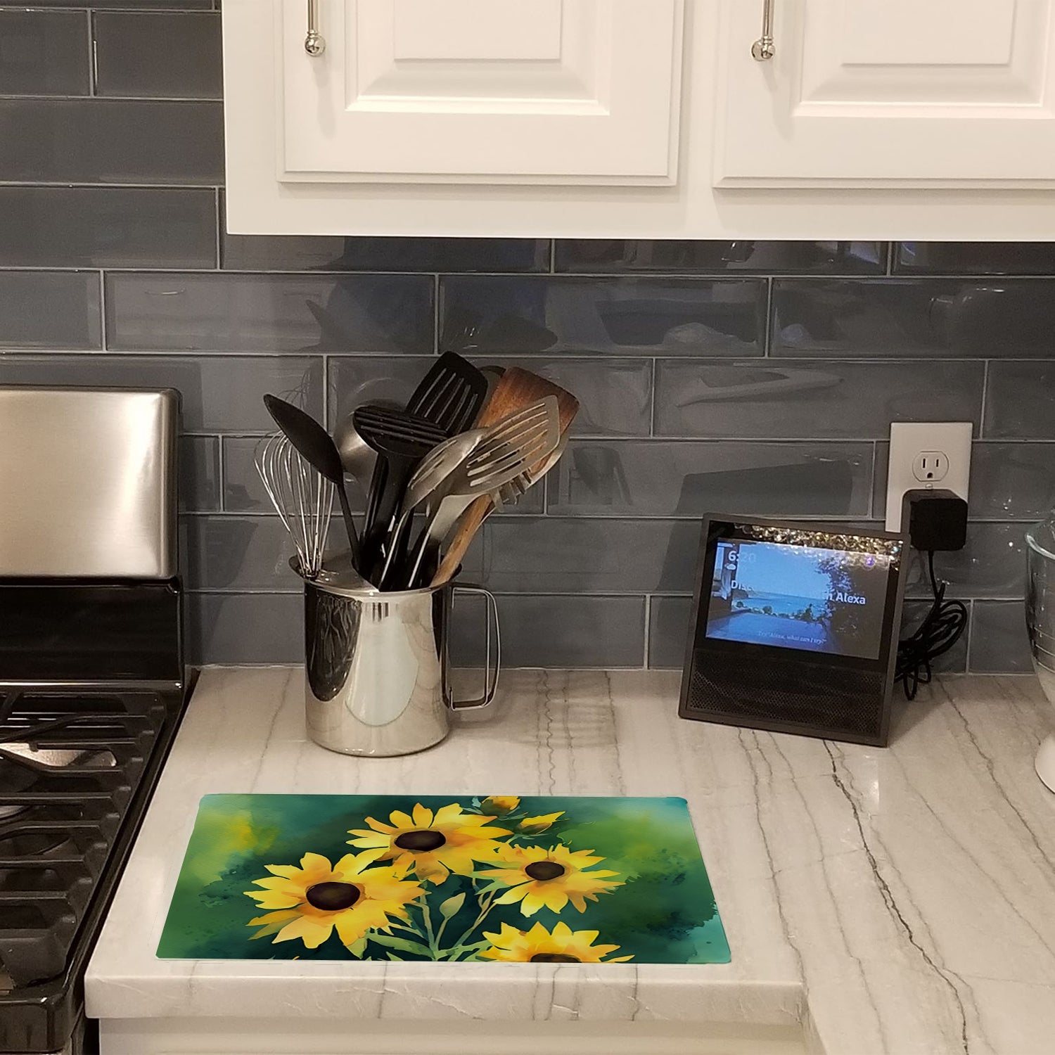 Kentucky Goldenrod in Watercolor Cutting Board Tempered Glass Kitchen Cutting Surface, Heat Resistant Chopping, Non-Slip Feet, Food Prep & Serving