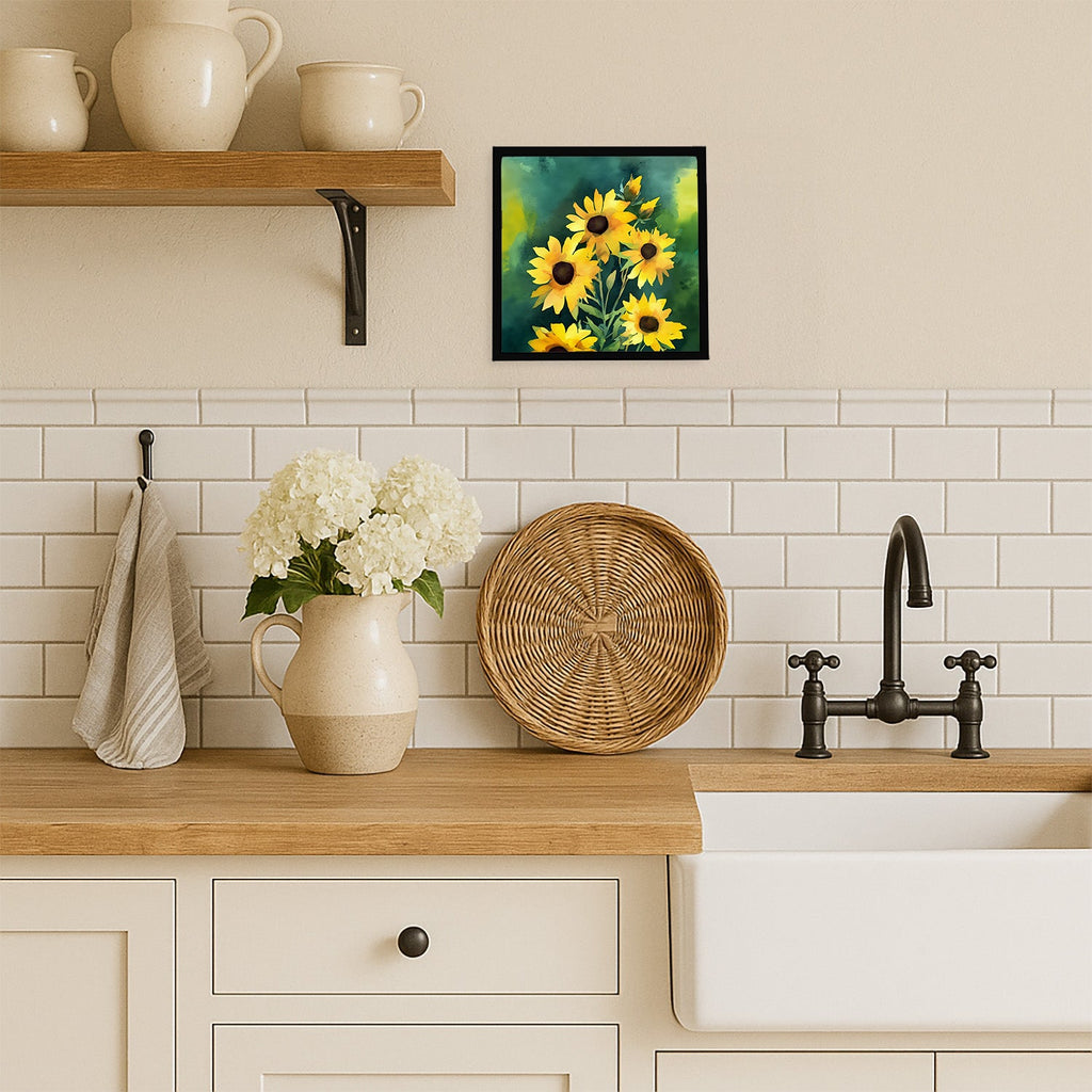 Kentucky Goldenrod in Watercolor Framed Metal Print Bathroom, Kitchen, Office, Home Decor Wall Art Ready to Hang, Square, 8X8