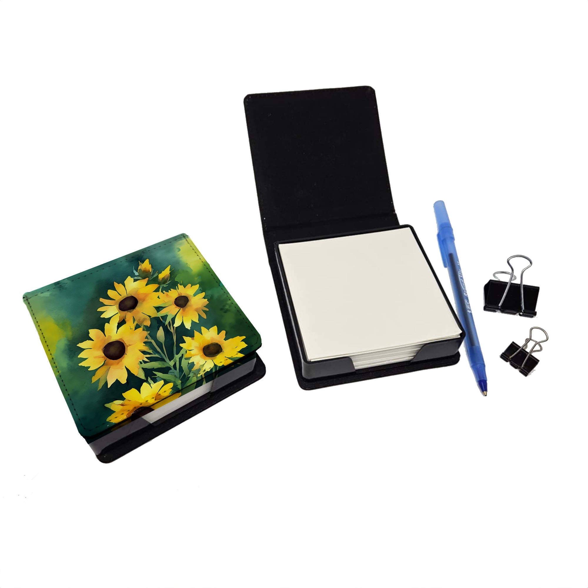 Kentucky Goldenrod in Watercolor PU Leather Note Paper Holder with Artist-Designed Cover, Desk Accessory, Office Gift