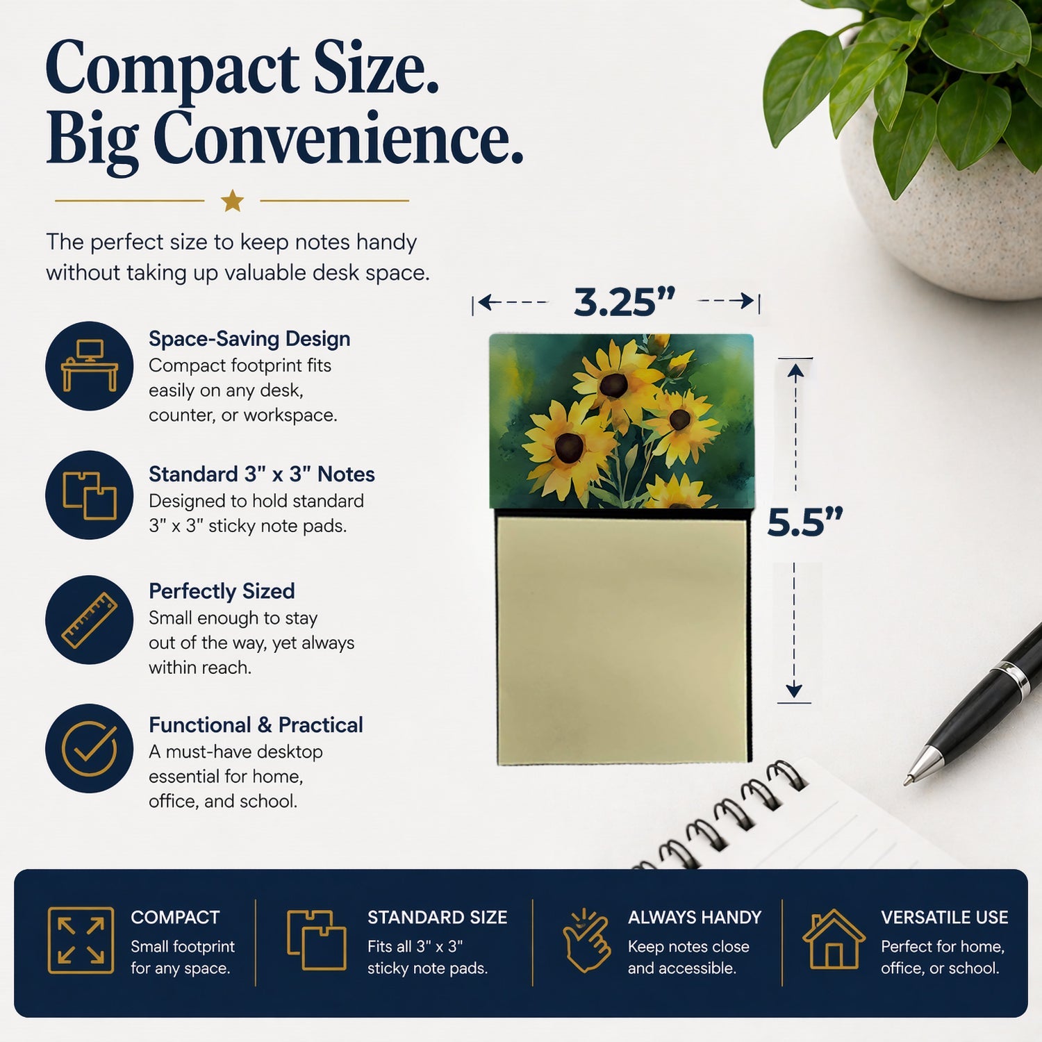 Kentucky Goldenrod in Watercolor Watercolor Sticky Note Holder Refillable Dispenser Desk Accessory 3x3 Pad Gift