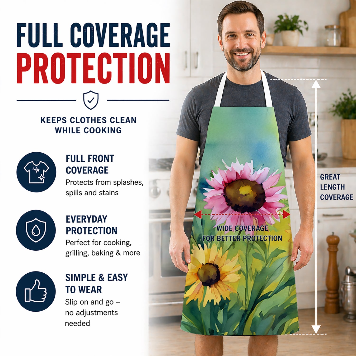 Kentucky Goldenrod in Watercolor Apron Cooking Kitchen Server Baking Crafts Gardening for Adult Women Men, Unisex, Large, Multicolor