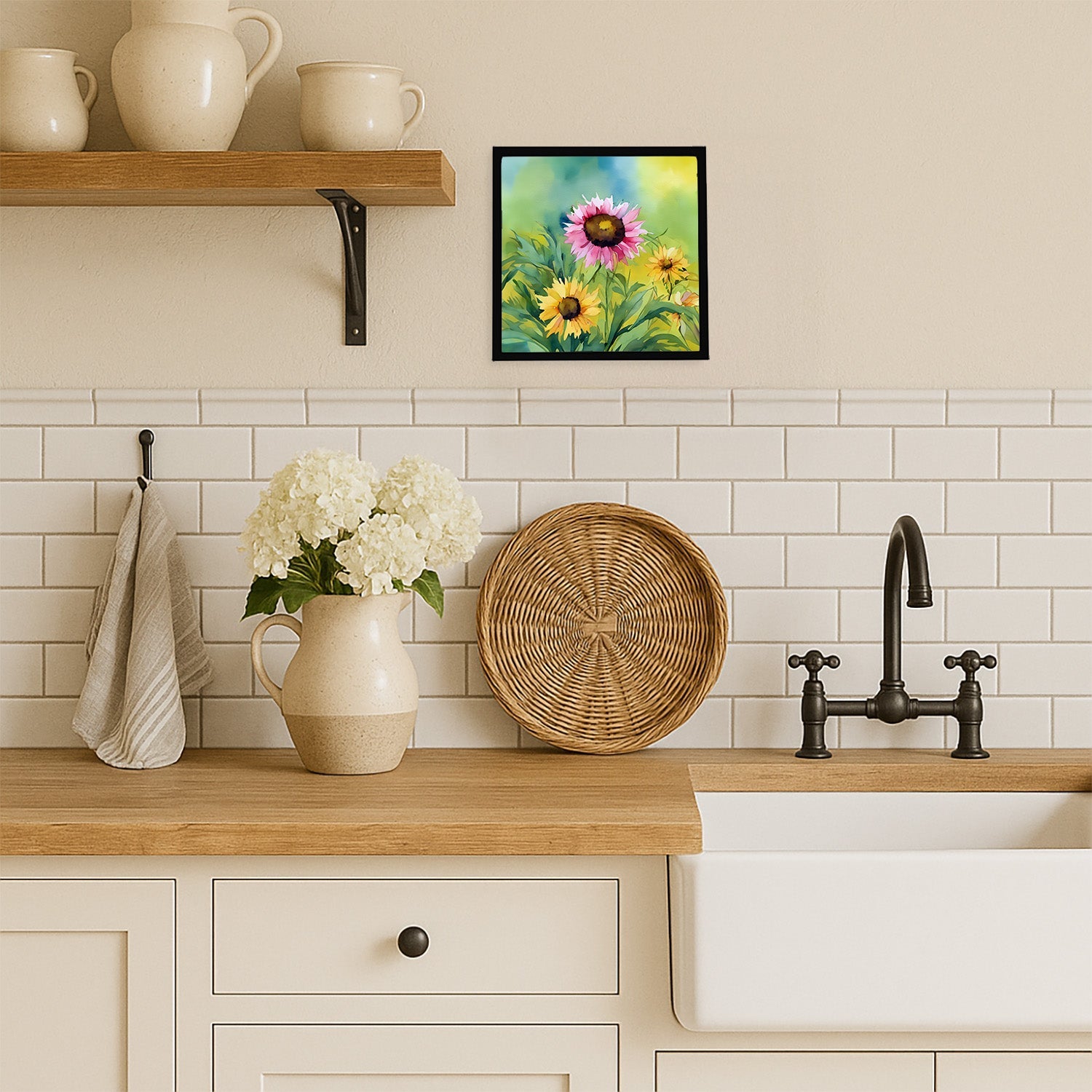 Kentucky Goldenrod in Watercolor Framed Metal Print Bathroom, Kitchen, Office, Home Decor Wall Art Ready to Hang, Square, 8X8