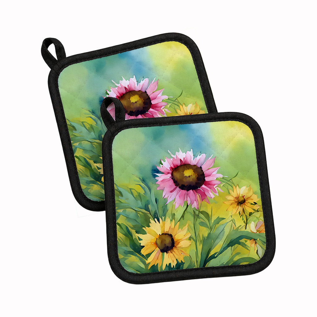 Kentucky Goldenrod in Watercolor Pot Holder Set of 2 Heat Resistant Quilted Hot Pads 7.5 x 7.5 Inch, Insulated Kitchen Trivets for Cooking & Baking