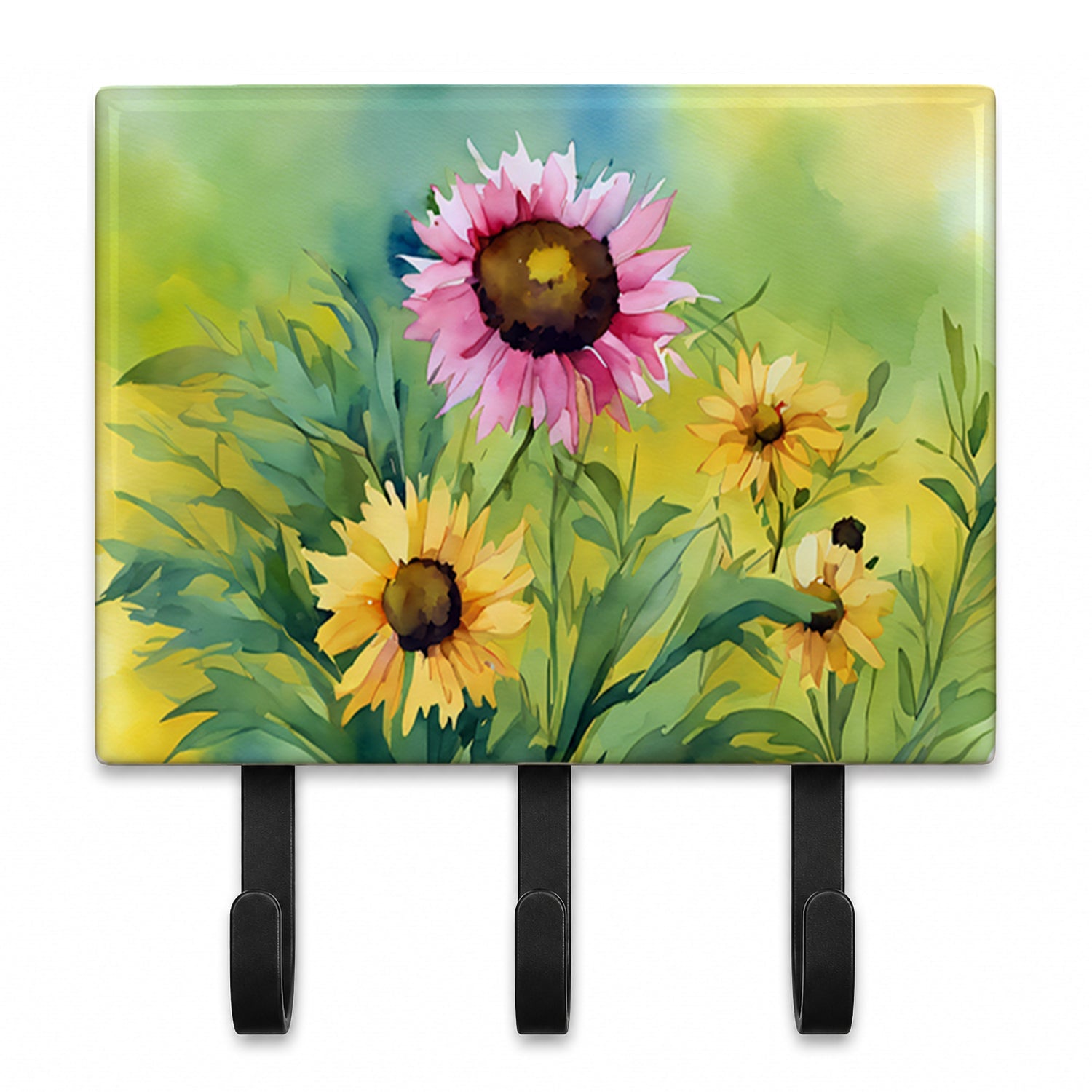 Kentucky Goldenrod in Watercolor Leash or Key Holder Wall Hooks, Coat Rack Wall Mount, for Hanging Keys, Towels, Aprons, Leashes