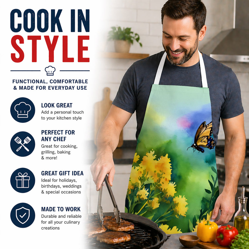 Kentucky Goldenrod in Watercolor Apron Cooking Kitchen Server Baking Crafts Gardening for Adult Women Men, Unisex, Large, Multicolor