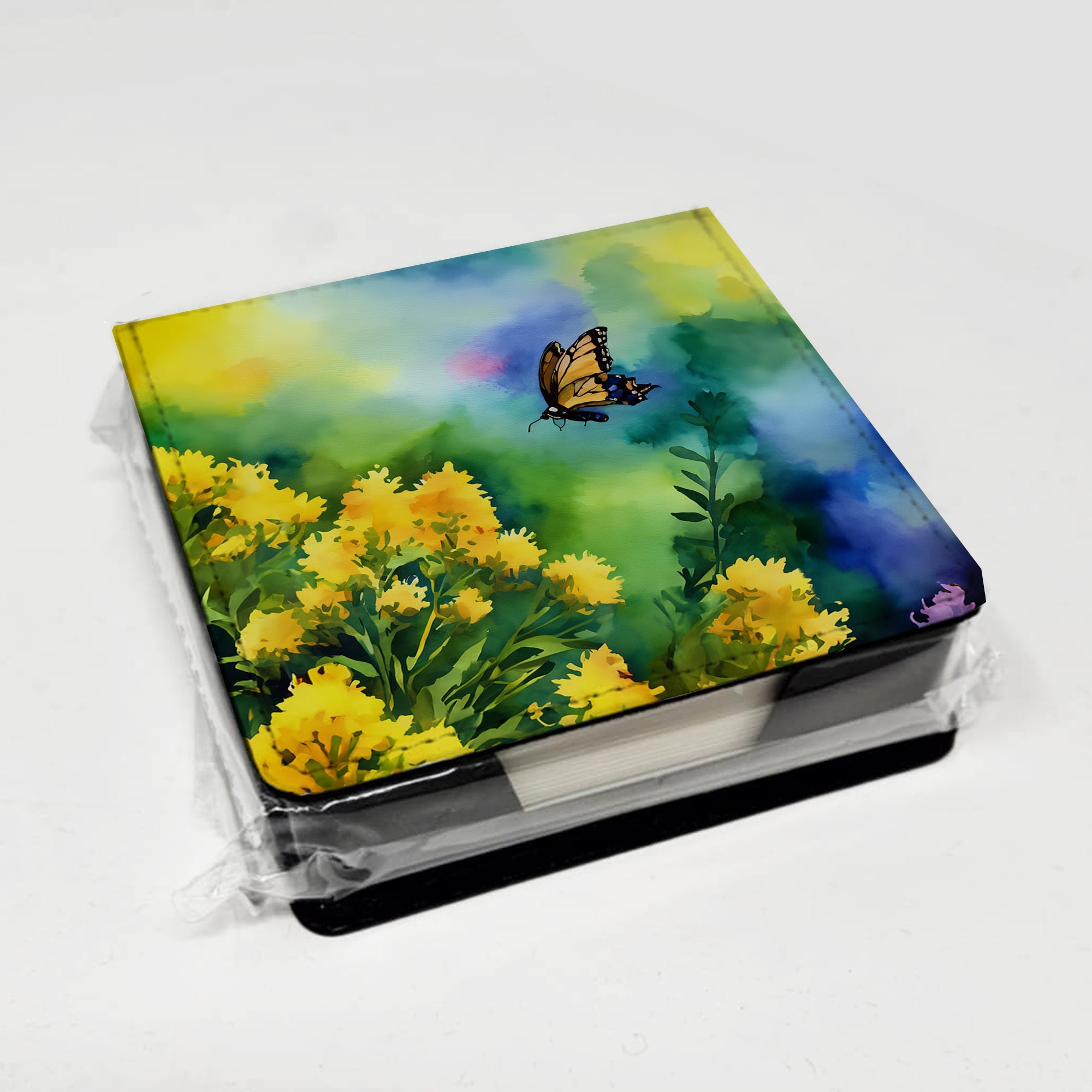 Kentucky Goldenrod in Watercolor PU Leather Note Paper Holder with Artist-Designed Cover, Desk Accessory, Office Gift