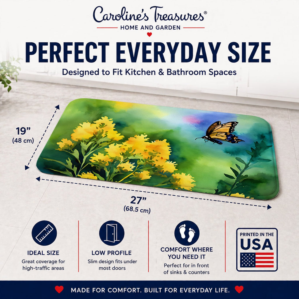 Kentucky Goldenrod in Watercolor Memory Foam Kitchen Mat Machine Washable Anti-Fatigue Cushion Comfort Bath or Kitchen Rug