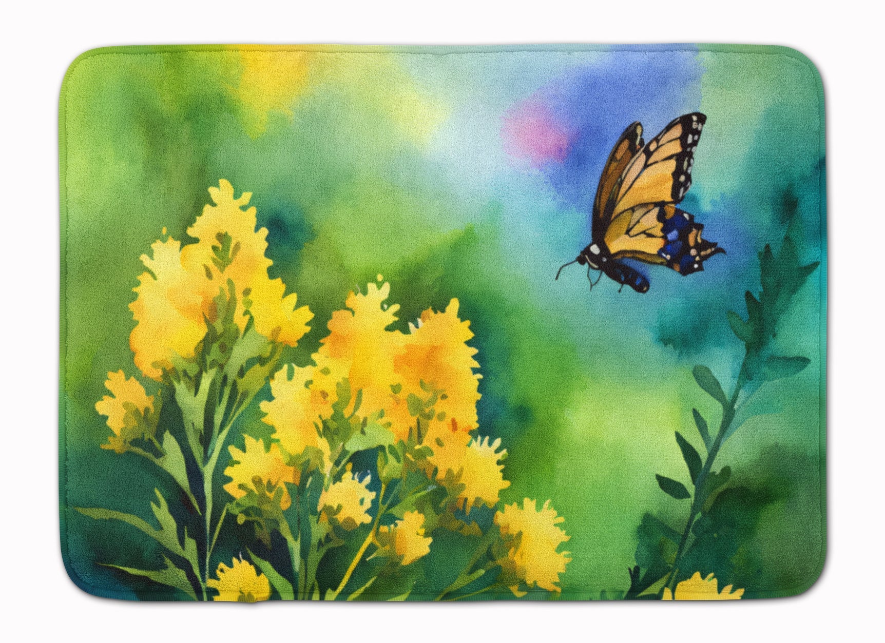 Kentucky Goldenrod in Watercolor Memory Foam Kitchen Mat Machine Washable Anti-Fatigue Cushion Comfort Bath or Kitchen Rug