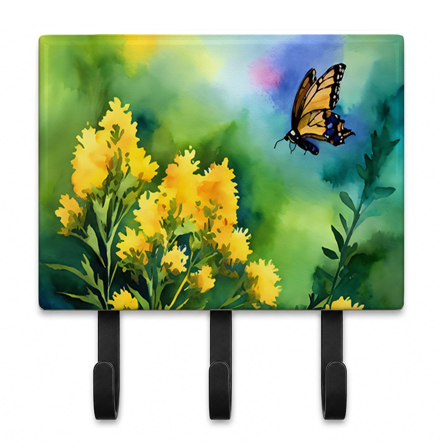 Kentucky Goldenrod in Watercolor Leash or Key Holder Wall Hooks, Coat Rack Wall Mount, for Hanging Keys, Towels, Aprons, Leashes
