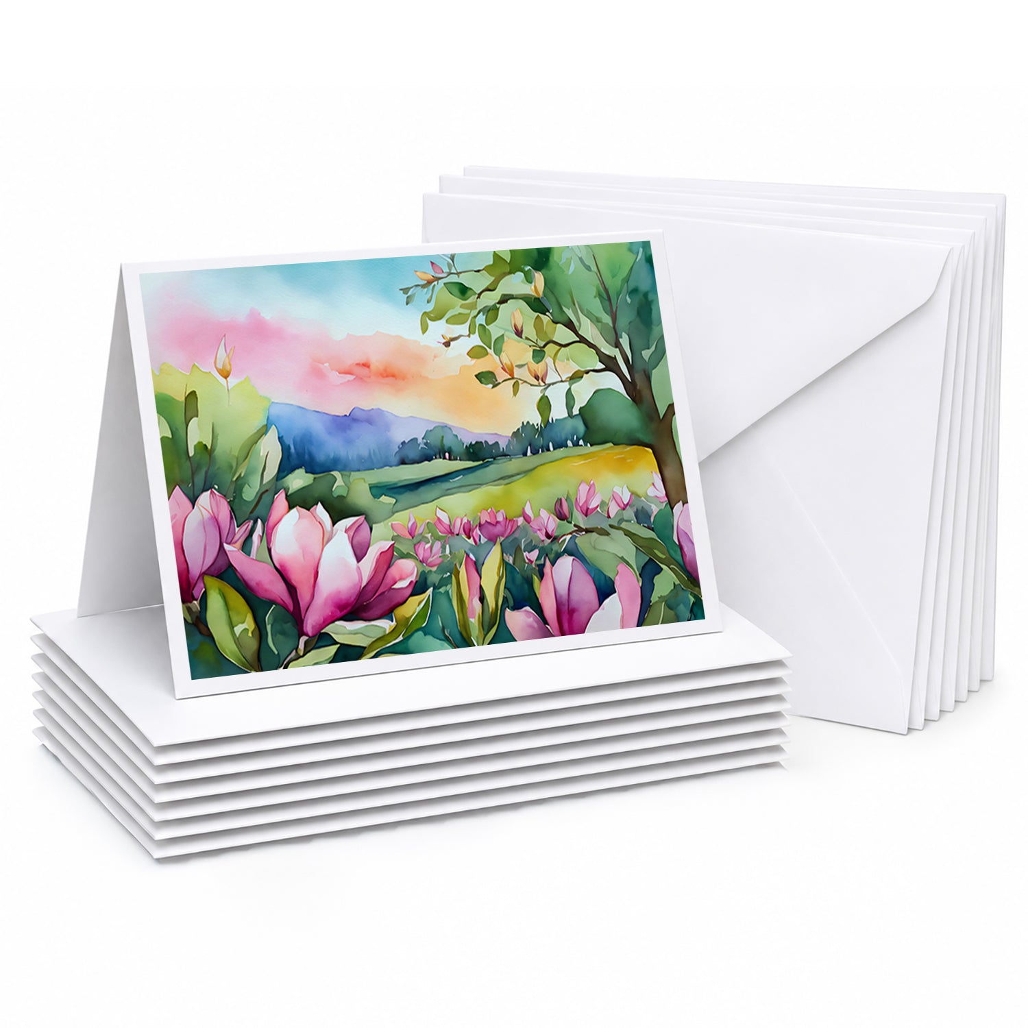 Louisiana Magnolias in Watercolor Greeting Cards Pack of 8 Blank Cards with Envelopes Whimsical A7 Size 5x7
