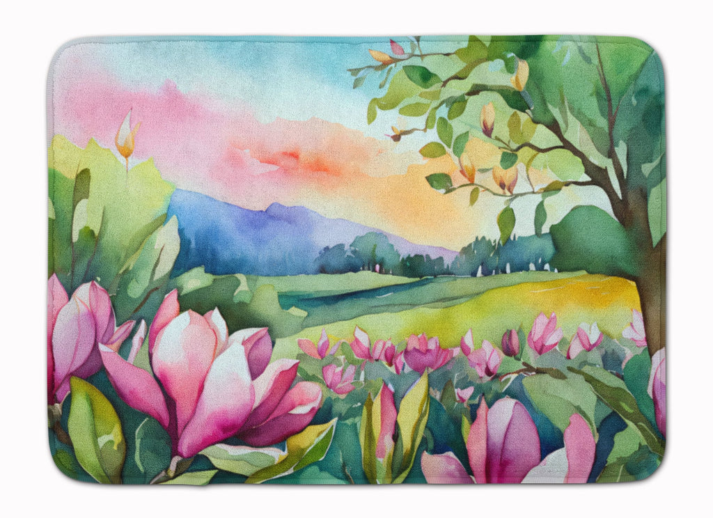 Louisiana Magnolias in Watercolor Memory Foam Kitchen Mat Machine Washable Anti-Fatigue Cushion Comfort Bath or Kitchen Rug
