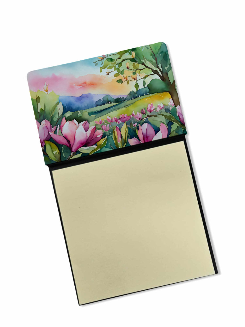 Louisiana Magnolias in Watercolor Watercolor Sticky Note Holder Refillable Dispenser Desk Accessory 3x3 Pad Gift