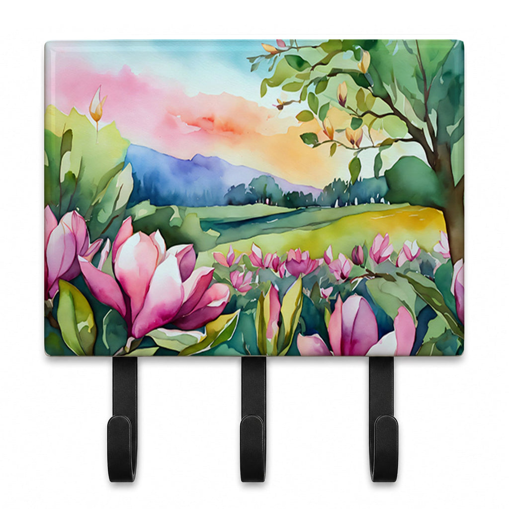 Louisiana Magnolias in Watercolor Leash or Key Holder Wall Hooks, Coat Rack Wall Mount, for Hanging Keys, Towels, Aprons, Leashes