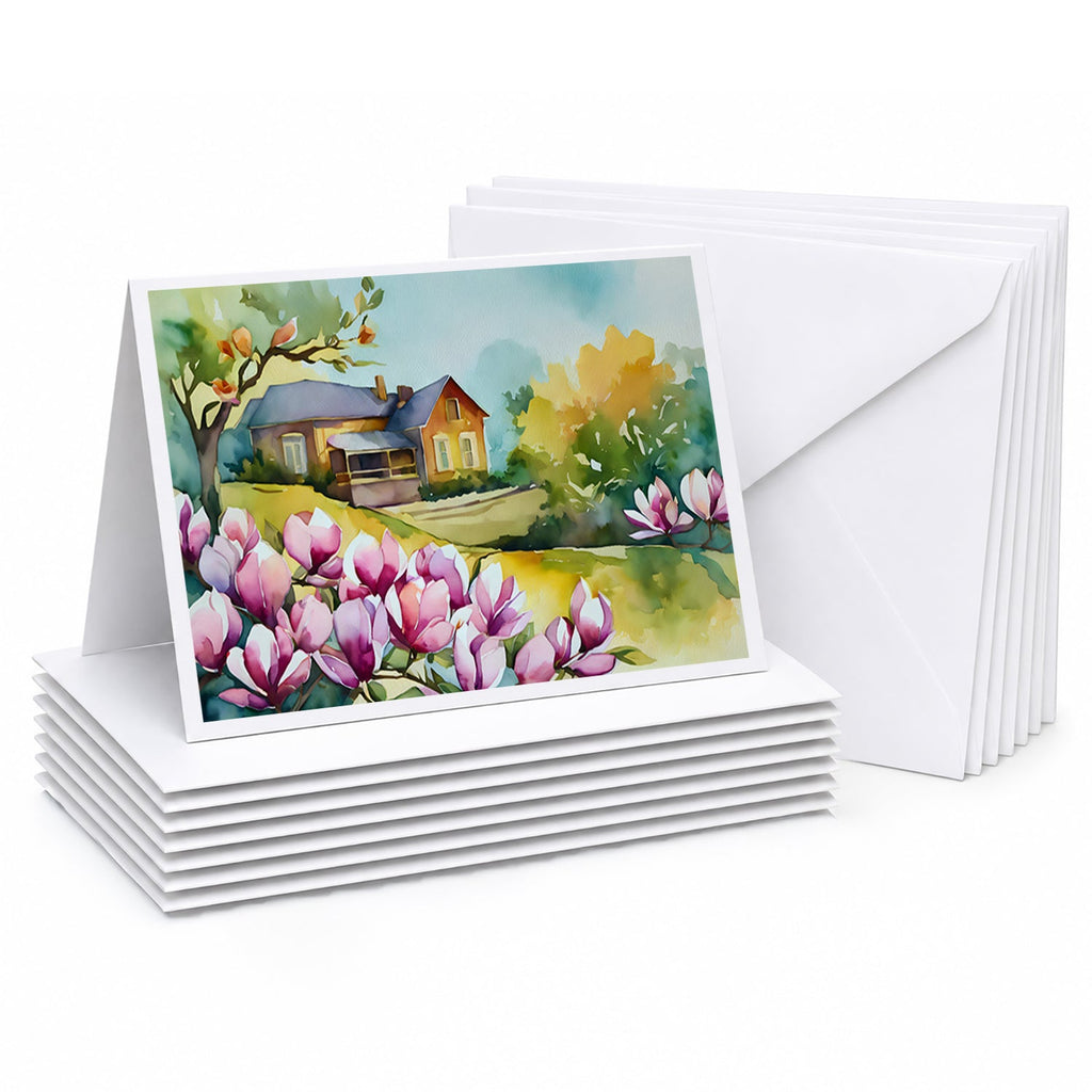 Louisiana Magnolias in Watercolor Greeting Cards Pack of 8 Blank Cards with Envelopes Whimsical A7 Size 5x7