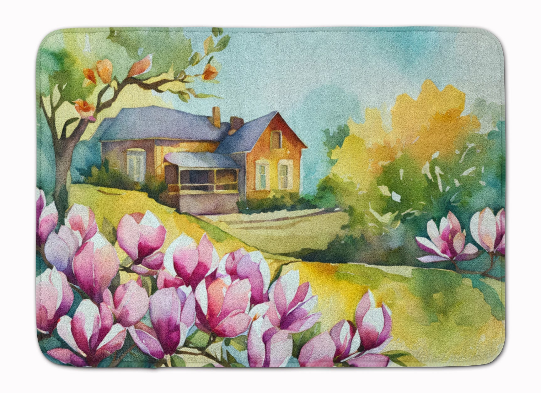 Louisiana Magnolias in Watercolor Memory Foam Kitchen Mat Machine Washable Anti-Fatigue Cushion Comfort Bath or Kitchen Rug