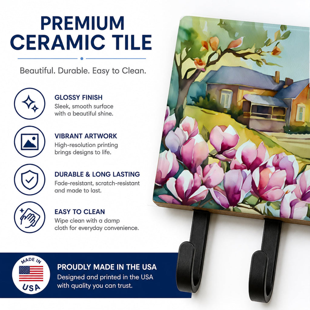 Louisiana Magnolias in Watercolor Leash or Key Holder Wall Hooks, Coat Rack Wall Mount, for Hanging Keys, Towels, Aprons, Leashes