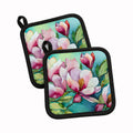 Louisiana Magnolias in Watercolor Pot Holder Set of 2 Heat Resistant Quilted Hot Pads 7.5 x 7.5 Inch, Insulated Kitchen Trivets for Cooking & Baking