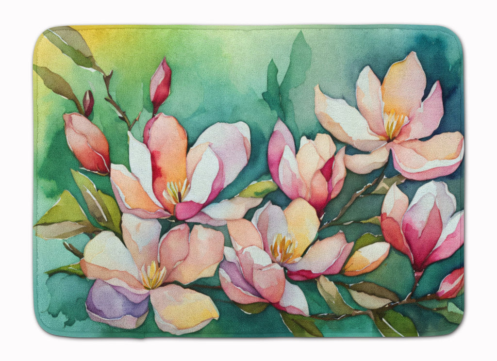 Louisiana Magnolias in Watercolor Memory Foam Kitchen Mat Machine Washable Anti-Fatigue Cushion Comfort Bath or Kitchen Rug